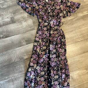 Betsy Lauren Floral Dress with Purple and Cream Blooms